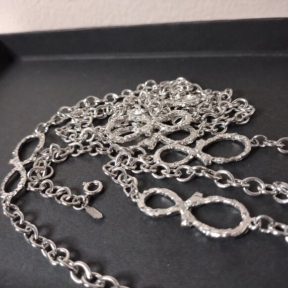 Long 57 Inch Silver Tone Emmons Necklace - Picture 1 of 11